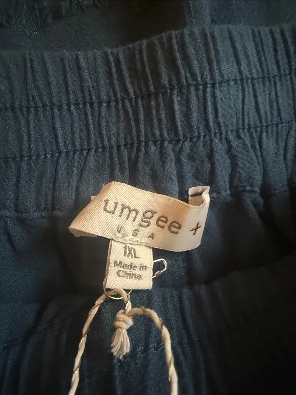 Umgee Navy Wide-Leg Pull-On linen blend pant